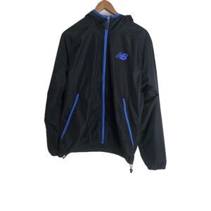 New Balance Windbreaker Jacket Men Small Hooded Full Zip Black Blue Performance